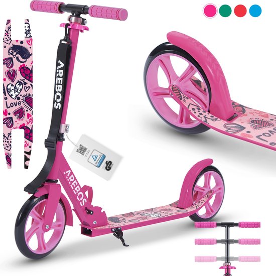AREBOS kick scooter stadsstep kinderstep volwassen scooter roze