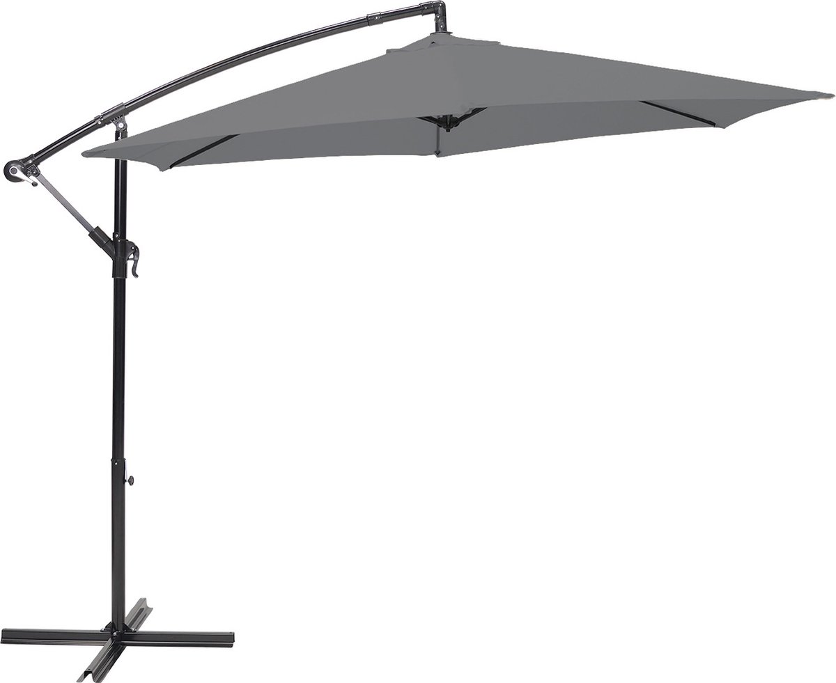 Bol.com Brixy Zweefparasol - 300CM - Incl. Kruisvoet - Waterdicht - Verstelbare Hoogte - Antraciet aanbieding