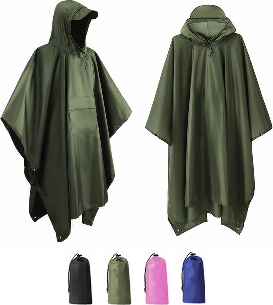 Poncho met Opbergtas - Regenponcho Waterdicht - Fietsponcho Sneldrogend - Winddicht - Unisex - Dames & Heren - One size - Bosgroen