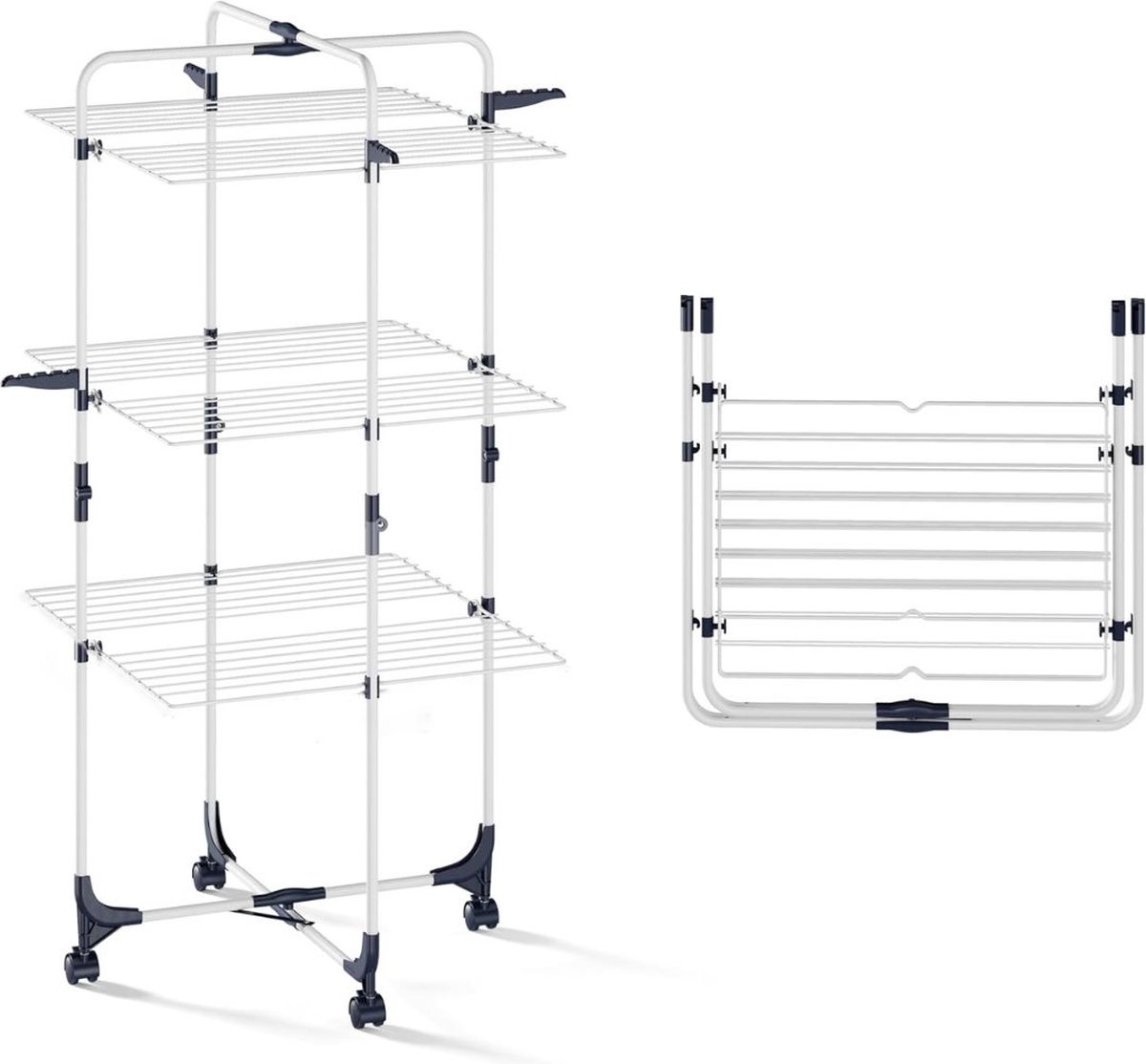 Goedkoopste DailySupplies® Wasrek Inklapbaar op Wieltjes - Droogmolen - Droogtoren Staand - Wit