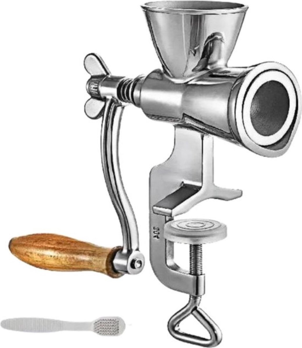Koffiemolen Deluxe - Graanmolen – Met Tafelklem - RVS - Handmatig