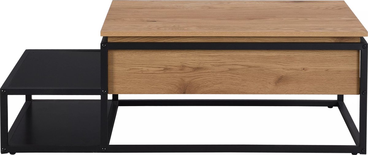 Vente-unique Salontafel met opklapbaar blad - MDF en metaal - Naturel en zwart - LUTESA Zwart, Natuurlijk licht