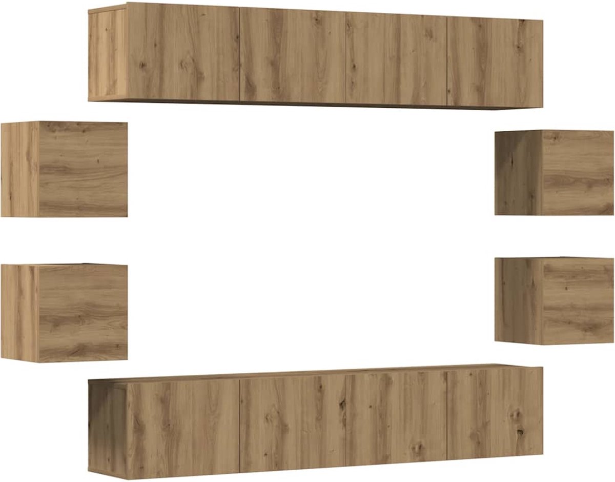 vidaXL - 8-delig - Tv-meubelset - wandmontage - bewerkt - hout - artisanaal - eiken