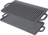 Bol.com Gietijzeren grillplaat met handgrepen - dubbelzijdige grillpan voor gasgrill en kolengrill - geschikt voor inductie - ge... aanbieding