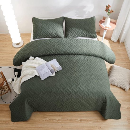 beeweed Sprei, bedsprei, 220 x 240 cm, mintgroen, beddengoed van microvezel, quilt sprei licht, doorgestikt bij ultrasoon geluid, met 2 kussenslopen, bloemenpatroon beeweed Sprei, bedsprei, 220 x 240 cm, mintgroen, beddengoed van microvezel, quilt sprei licht, doorgestikt bij ultrasoon geluid, met 2 kussenslopen, bloemenpatroon