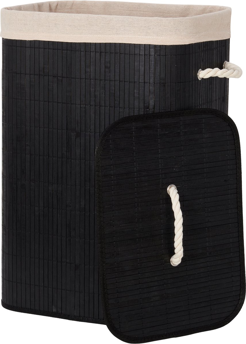 Goedkoopste Infinity Goods Wasmand met Deksel Zwart - Bamboe - Wassorteerder - Wasbare katoenen waszak - Handvatten - 72 Liter - Zwart