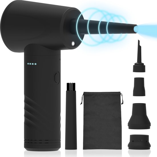 Infinity Goods Dépoussiéreur Air 4 en 1 - Air comprimé - 53 000 tr/min - Soufflage et aspiration - Air comprimé - Sans fil et rechargeable - Zwart