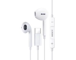 DISEV® - Oortjes met Draad - USB-C Aansluiting - In-Ear Oordopjes met Draad - Oortjes met Draad en Microfoon - 1.20M kabel - Wit