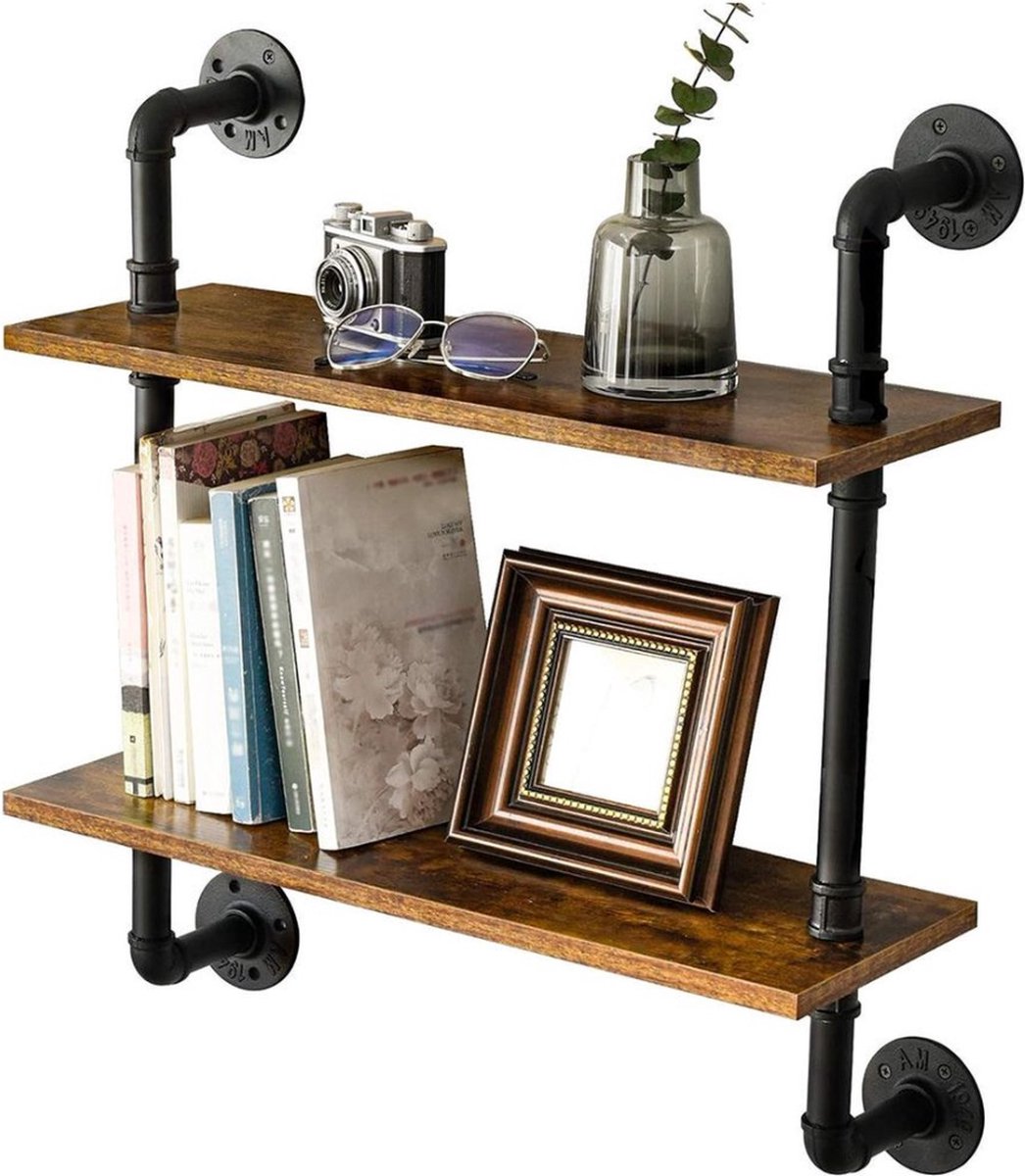 Wandplank - Houten Plank Wandmontage - Hoekrek Display Decor - Dubbele Hoekplank - Organizer voor Slaapkamer Keuken Badkamer - Bruin