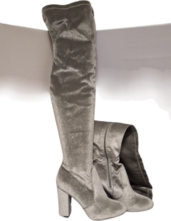 SERGIO TODZI-HOGE OVER THE KNEE LAARS-GREY-SOFTVELVET-HAK 10CM-40