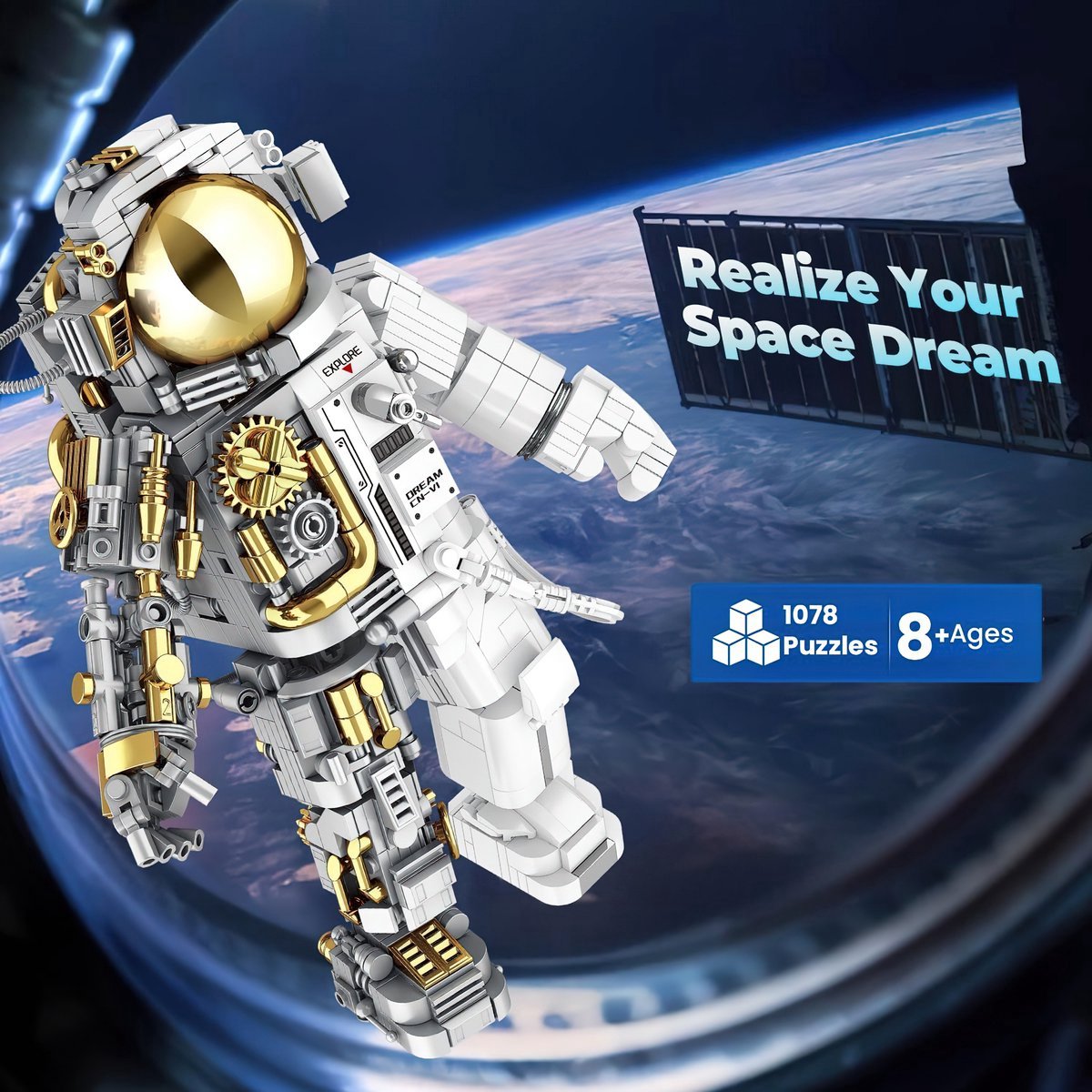 Jaki - Astronaut Ruimtevaarder | Artemis Space Wars Expert | Classic Creator STEM ideas speelgoed | Compatible met lego mould king mega bloks | Technic nasa ruimte robot bouwpakket | 1078 bouwstenen — afbeelding 7