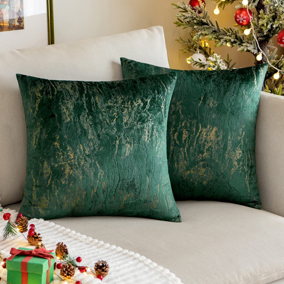 La'Moussawi ® Stijlvolle Set van 2 Luxe Kussenhoezen voor Moderne Interieurs, Groen, 45x45 cm