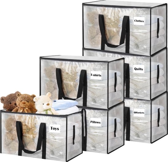 ZHYOPING Extra grote doorzichtige plastic zakken 100 x 120 cm, 10 stuks waterdichte jumbo-opbergzakken, 100 um zware tassen met 10 kabelbinders voor