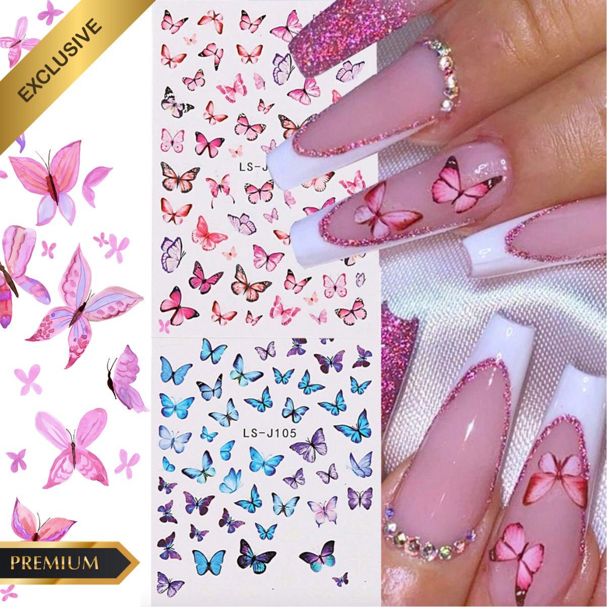 Goedkoopste GUAPÀ® Nagelstickers Vlinders 2 vellen | 3D Nagel Stickers | Nageldecoratie | Nagelversiering | Nail Art | Nagelstickers Kinderen | Nail Art Stempel | 2 Vellen Vlinder Nagel stickers Diverse Kleuren