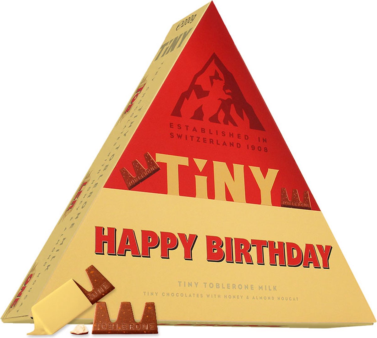 Toblerone Tiny "Happy Birthday" 224g - Individueel verpakte melkchocolade met nougat, amandel en honing - Deluxe geschenkdoos - Verjaardagscadeau