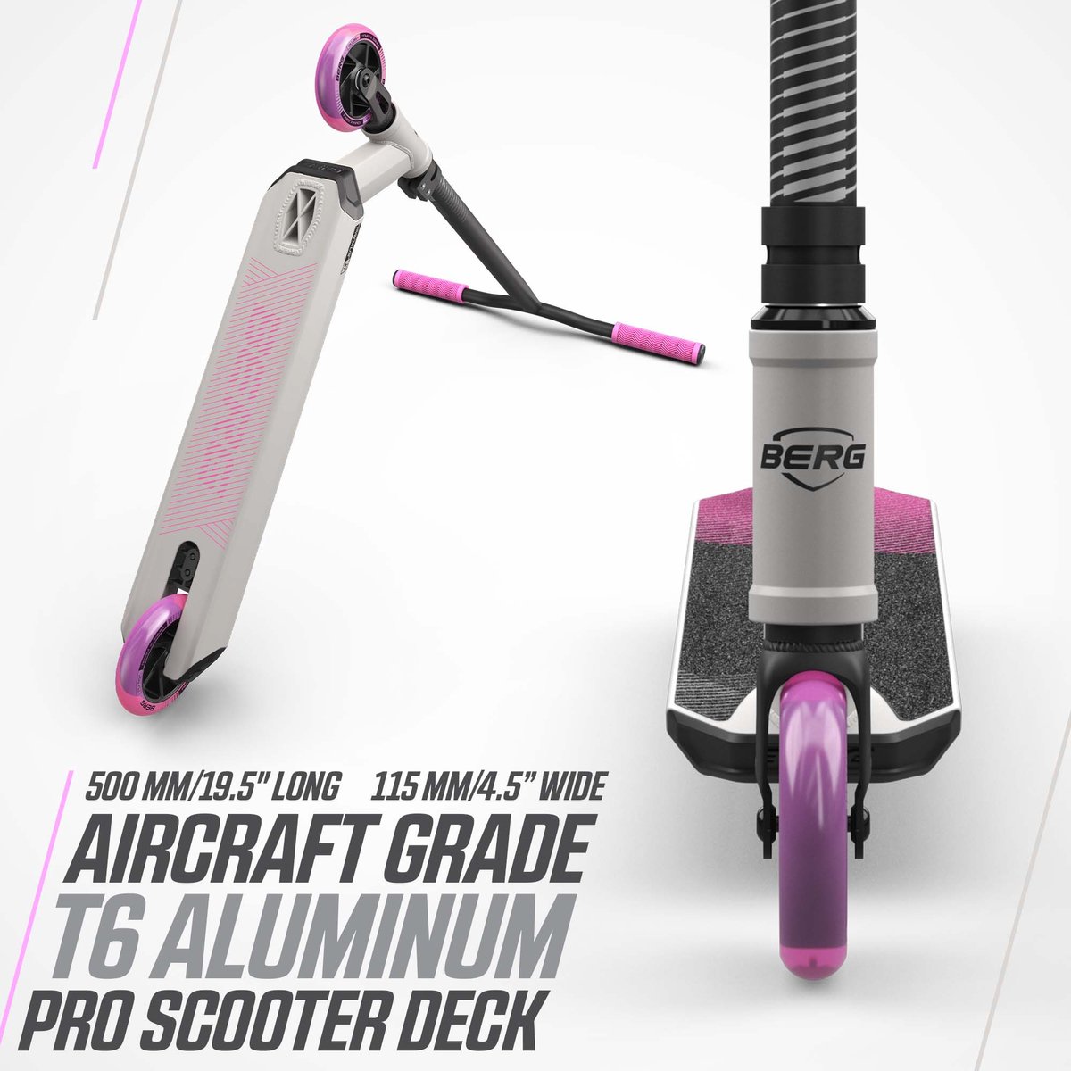 BERG Proxus X1 Stuntstep - Vanaf 6 jaar - 110 mm wielen - ABEC-9 lagers – Grijs/Roze — afbeelding 2