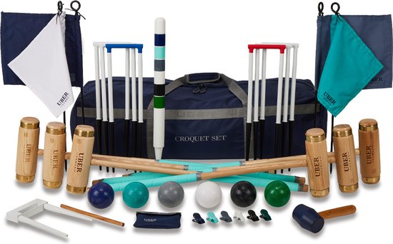 Foto: Ultieme executive croquet set engels tuinspel 6 persoons eco hardhout kunststof ballen 16mm dikke poorten zonder tas klasse en geweldig zonder tas klasse en geweldig