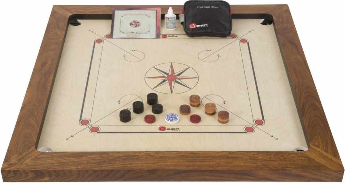 Grootmeester Carrom set - 16 kg - Hardhout - Professioneel - Designed in UK - Prachtig afgewerkt - Kwaliteit & Klasse - ECO Made in India + Draagtas