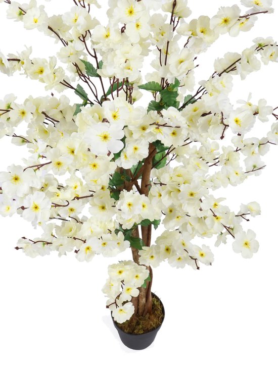 Kunstkersenbloesemboom, 120 cm, witte kunstplant, kunstmatige kersenboom, kamerplant, kunstplant, kersen