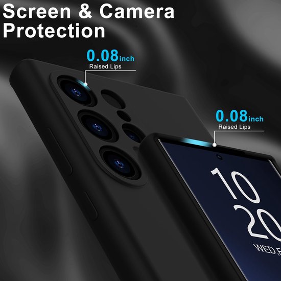 Casemania Hoesje + Glas Geschikt voor Samsung Galaxy S25 Ultra - Zwart - Siliconen Back Cover + 2X Glazen Screenprotector