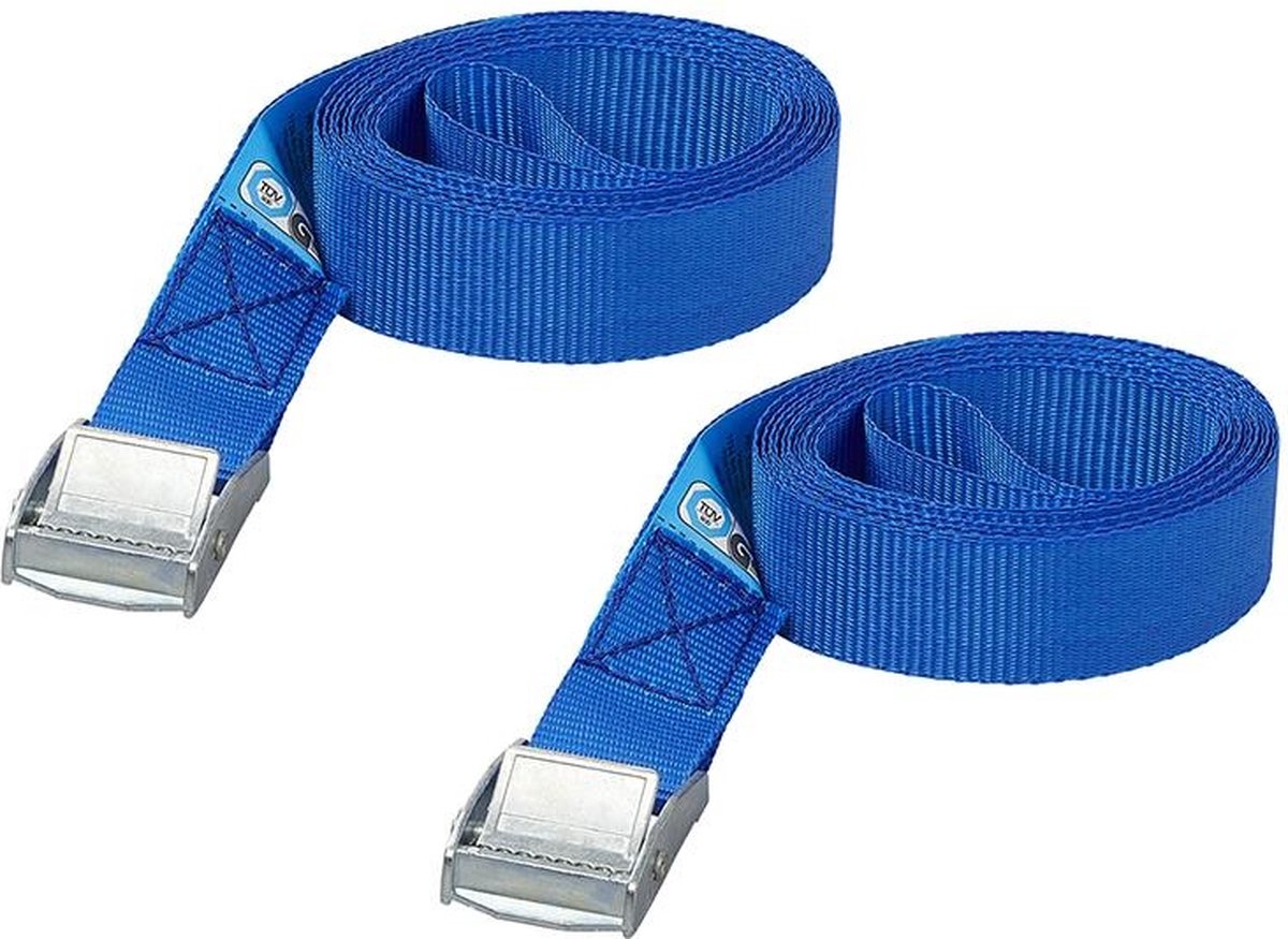 ALLSAFE Spanbanden met Klemsluiting (2 stuks) - 400 x 2,5 cm - 250 kg draagkracht - Bagagegordels met veilige gespsluiting