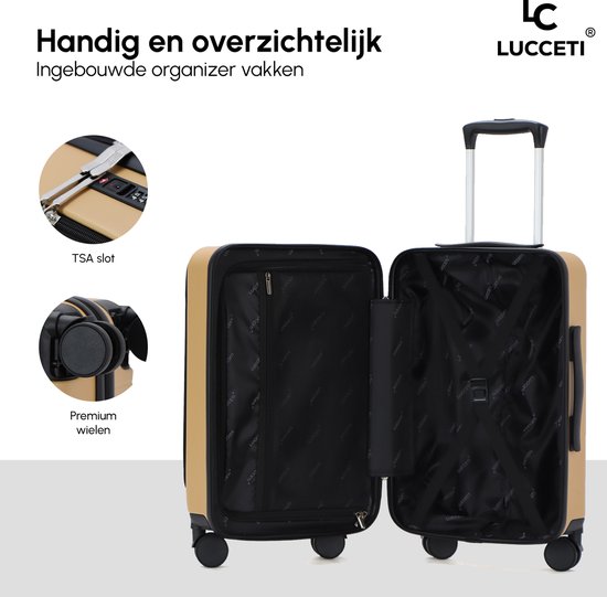 Luccetti - Handbagage koffer 36L - Handbagage trolley met Dubbel TSA Slot - Extra sterke Rits met Voorvak - Unisex - Beige