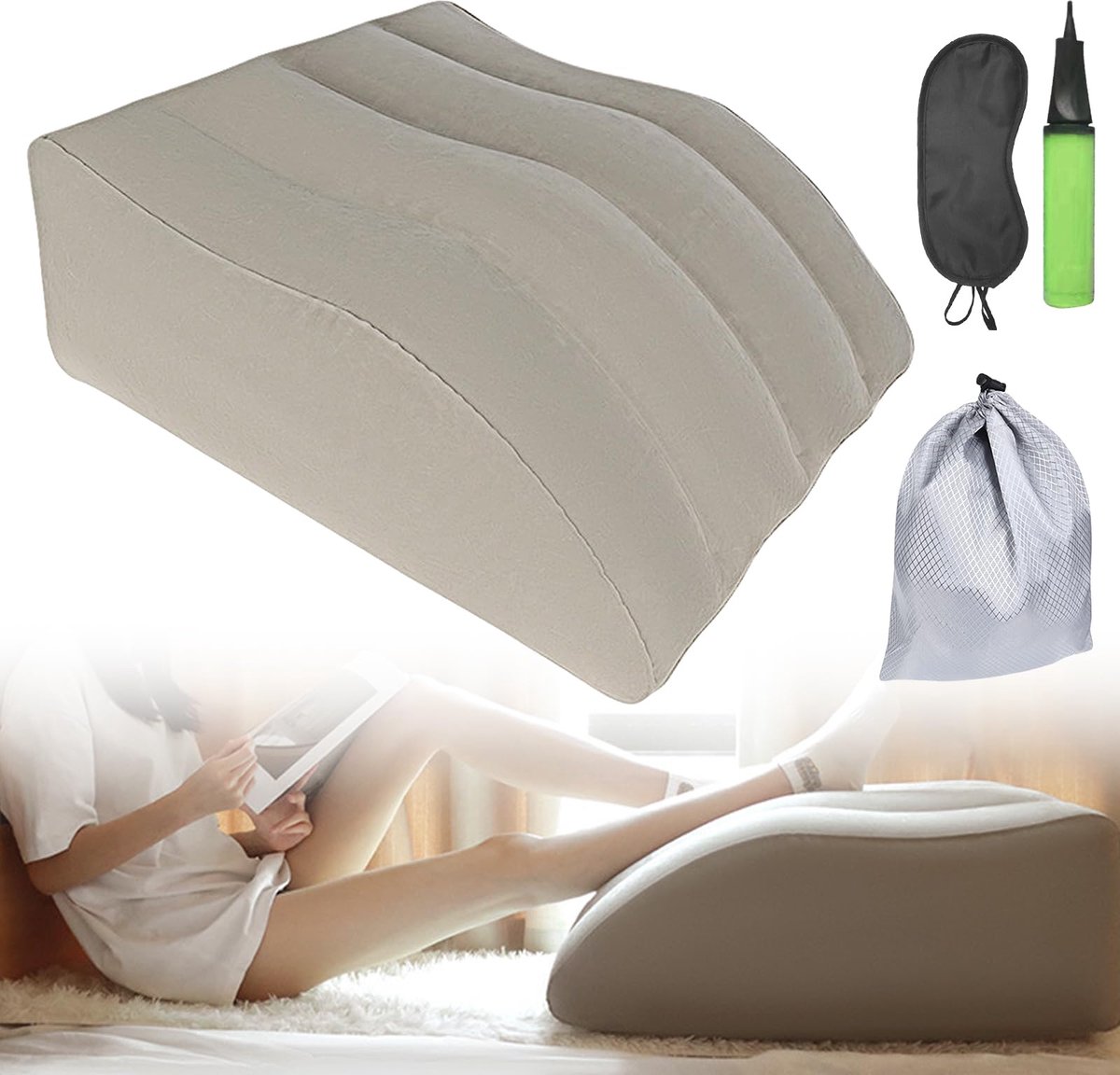 La'Moussawi ® Opblaasbaar Kussen voor Beenondersteuning en Ontspanning Set met Extra Accessoires