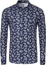 Desoto Overhemd Print Denim Blooming Donkerblauw (navy) - Maat XL - Heren - Overhemden Casual