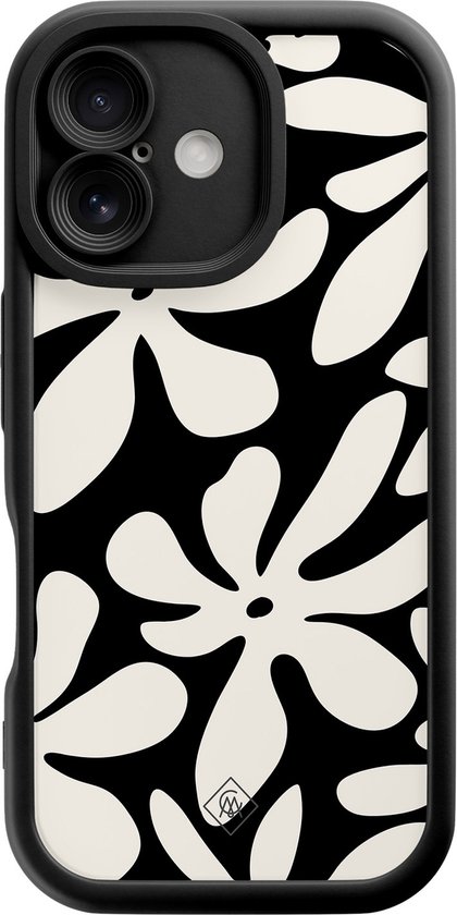 Coque Casimoda® - Compatible avec iPhone 16 - Noir Bloom - Coque de téléphone unie avec protection d'objectif - TPU - Coque arrière - Zwart