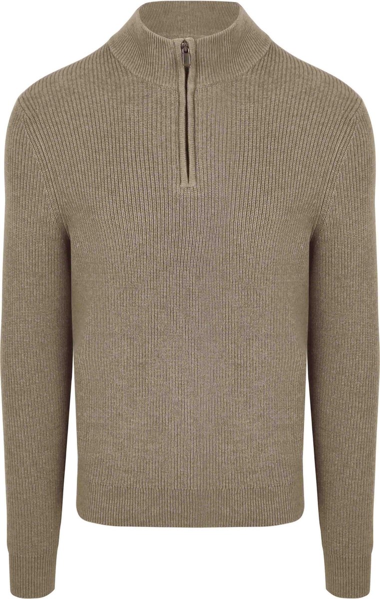 Suitable Half Zip Trui Wol Blend Taupe - Maat XL - Heren - Quarter zip - Schipperstrui met rits - Volwassen mannen