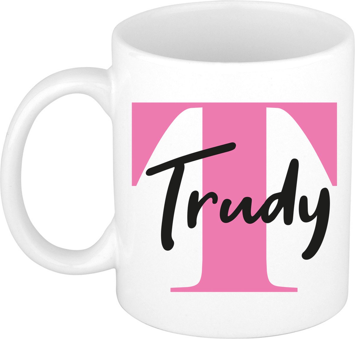 Bellatio Decorations Naam mok Trudy - roze - wit - keramiek - 300 ml - cadeau beker