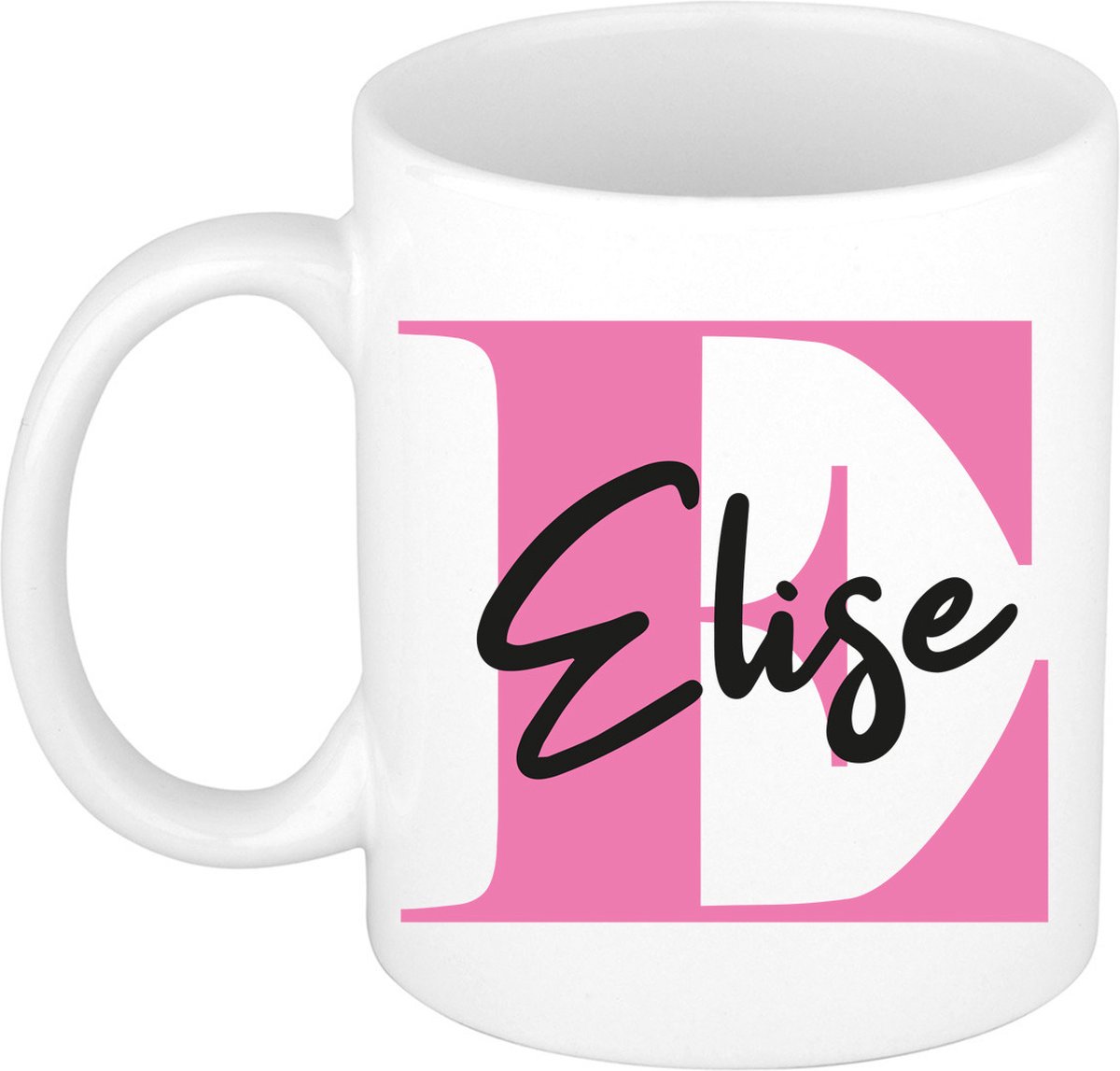 Bellatio Decorations Naam mok Elise - roze - wit - keramiek - 300 ml - cadeau beker