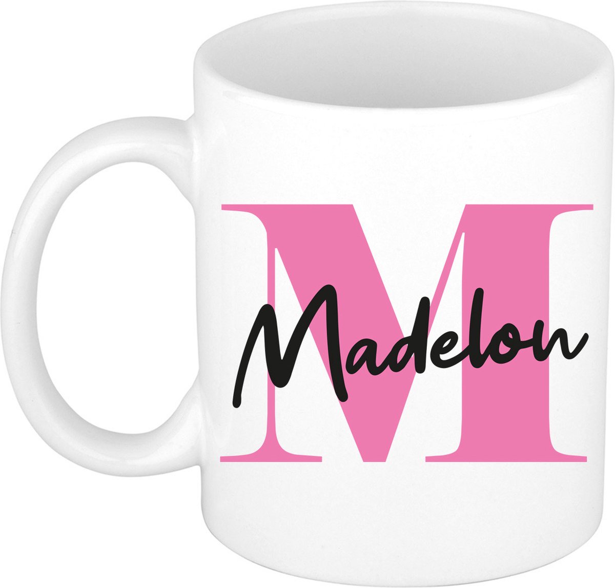 Bellatio Decorations Naam mok Madelon - roze - wit - keramiek - 300 ml - cadeau beker