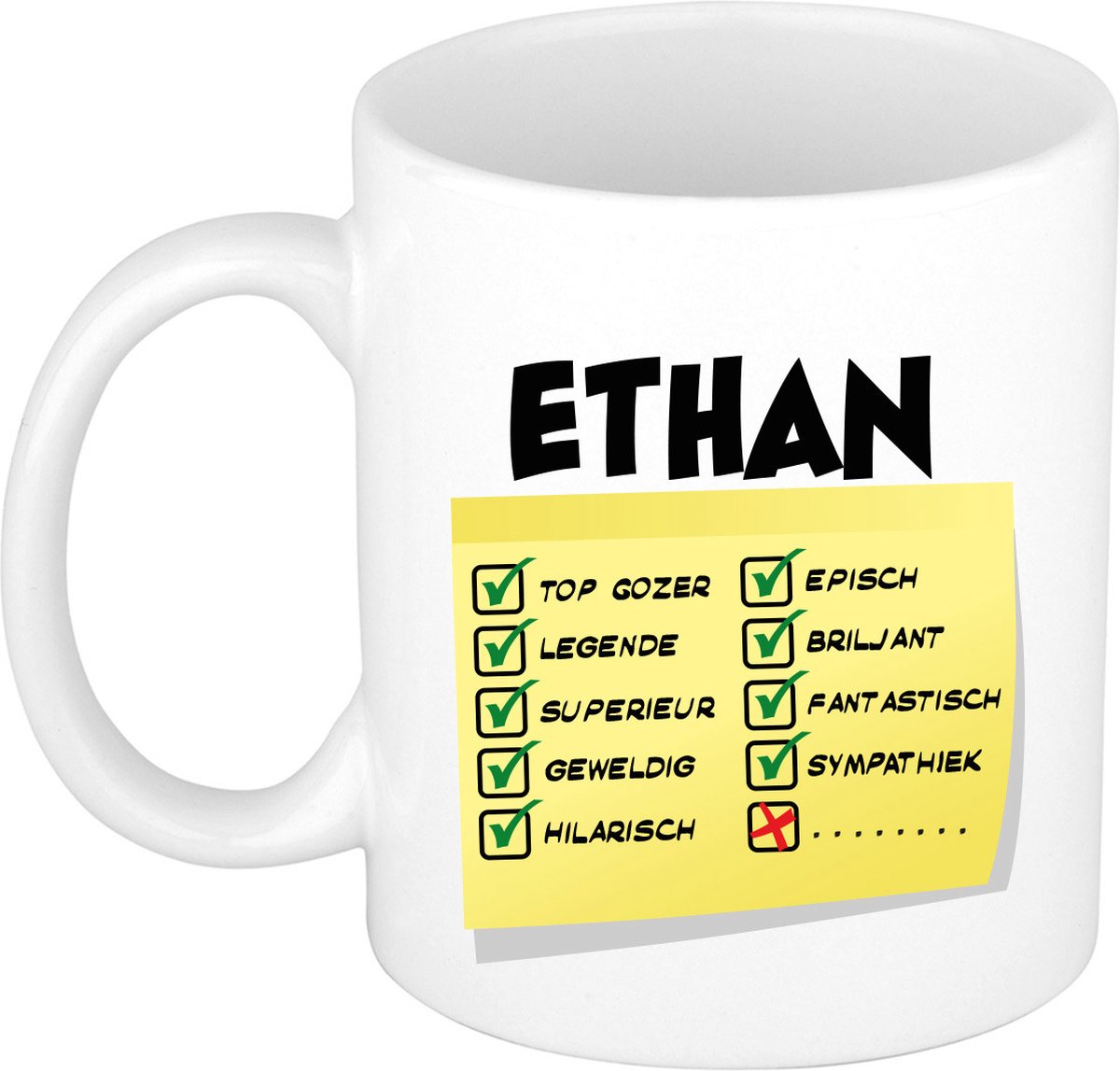 Bellatio Decorations Naam mok Ethan - wit - top gozer - keramiek - 300 ml - cadeau collega beker