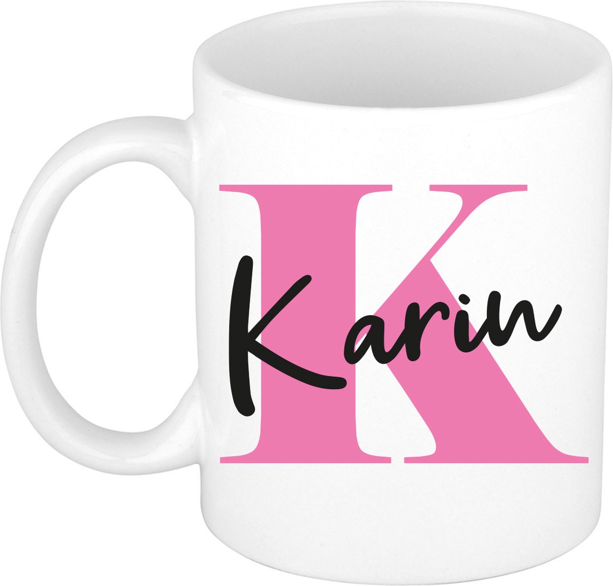 Bellatio Decorations Naam mok Karin - roze - wit - keramiek - 300 ml - cadeau beker