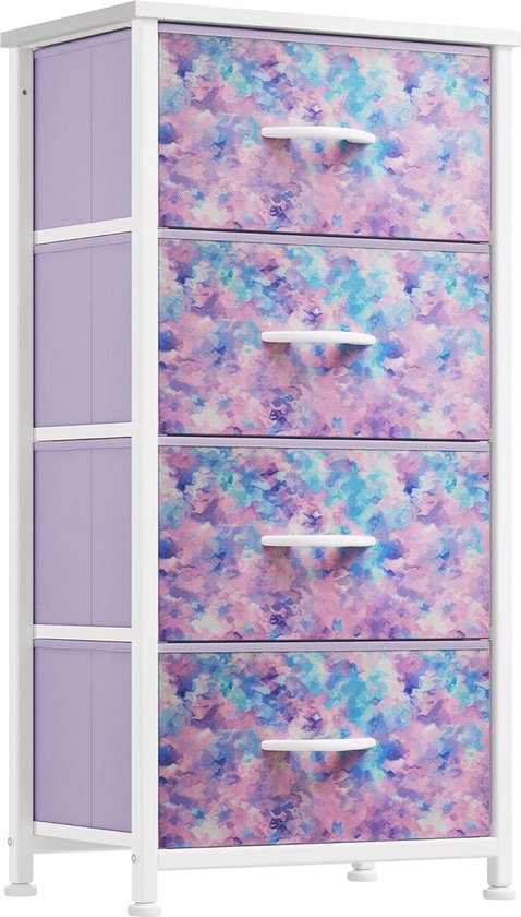 Coleshome Smalle commode met laden, met 4 laden, kleine commode met stoffen lade, stabiel stalen frame, houten plaat, geschikt voor slaapkamer en woonkamer, lichtgrijs Coleshome Smalle commode met laden, met 4 laden, kleine commode met stoffen lade, stabiel stalen frame, houten plaat, geschikt voor slaapkamer en woonkamer, lichtgrijs