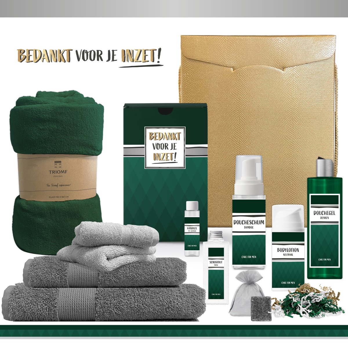 Goedkoopste Geschenkset “Bedankt voor je inzet!” - 12 producten - 1910 gram | Luxe cadeaubox voor hem - Wellness Cadeaupakket man - Giftset Kerst - Geschenk Kerst Kerstpakket - Cadeau Pakket - Gift Set Collega Zorgwerker Medewerker Vrijwilliger Coach- Groen Goud