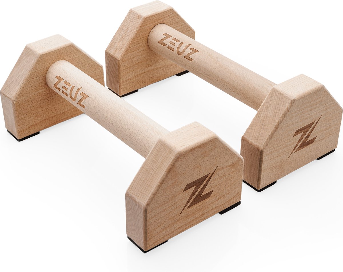 ZEUZ Houten Parallettes Klein voor Calisthenics, CrossFit, Turnen & Gymnastiek – Push Up Grips Bar & Opdruksteun Hout met Antislip - Fitness & Krachttraining – 10 CM Hoog