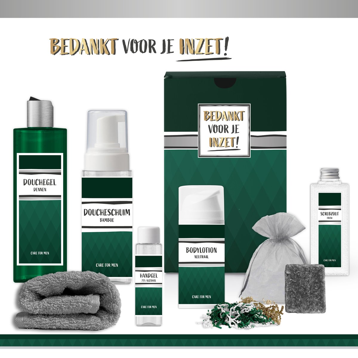 Goedkoopste Geschenkset “Bedankt voor je inzet!” - 7 producten - 850 gram | Luxe Cadeaubox voor hem - Wellness Pakket man - Giftset Collega - Cadeaupakket Werknemer - Vrijwilliger - Gift Kerst - Kerstcadeau - Cadeau Set - Relatiegeschenk - Goud - Groen