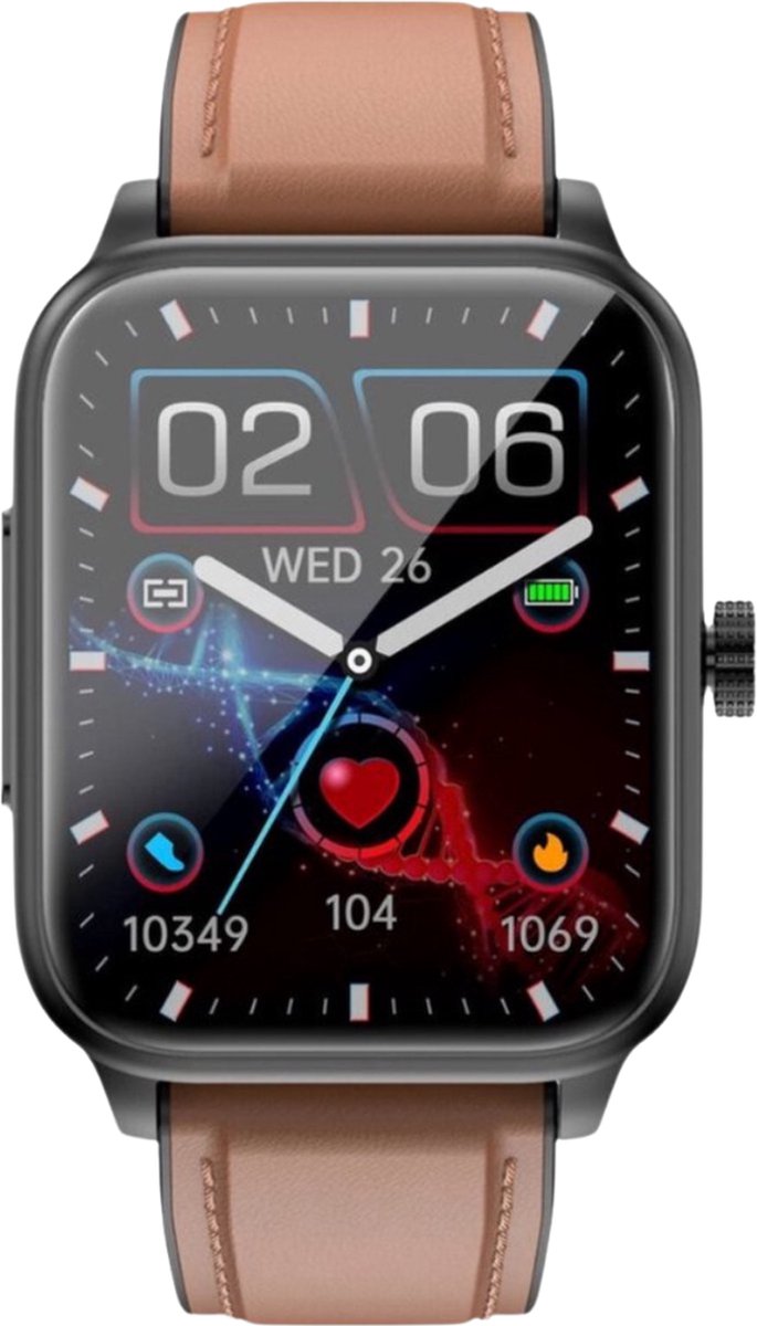 Afbeelding 2 van GlucoWatch Smartwatch ECG Hartslagmeter Bruin