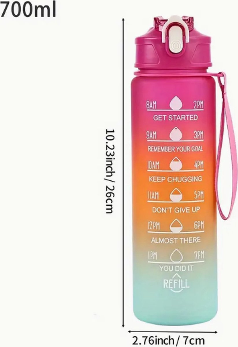 PREMIUM　WATER　Famfit Family Sport - Waterfles Roze/oranje/groen - 1 Liter Drinkfles