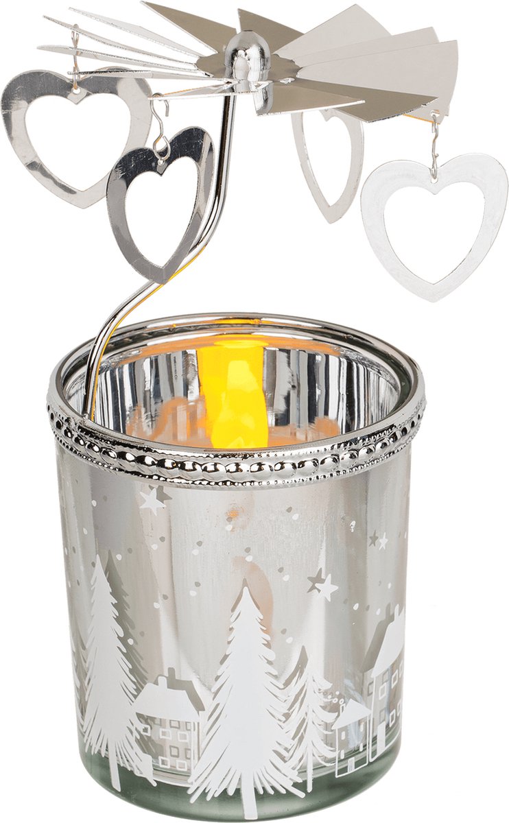 Theelicht -waxinelichthouder- caroussel kerst met kerst hartjes