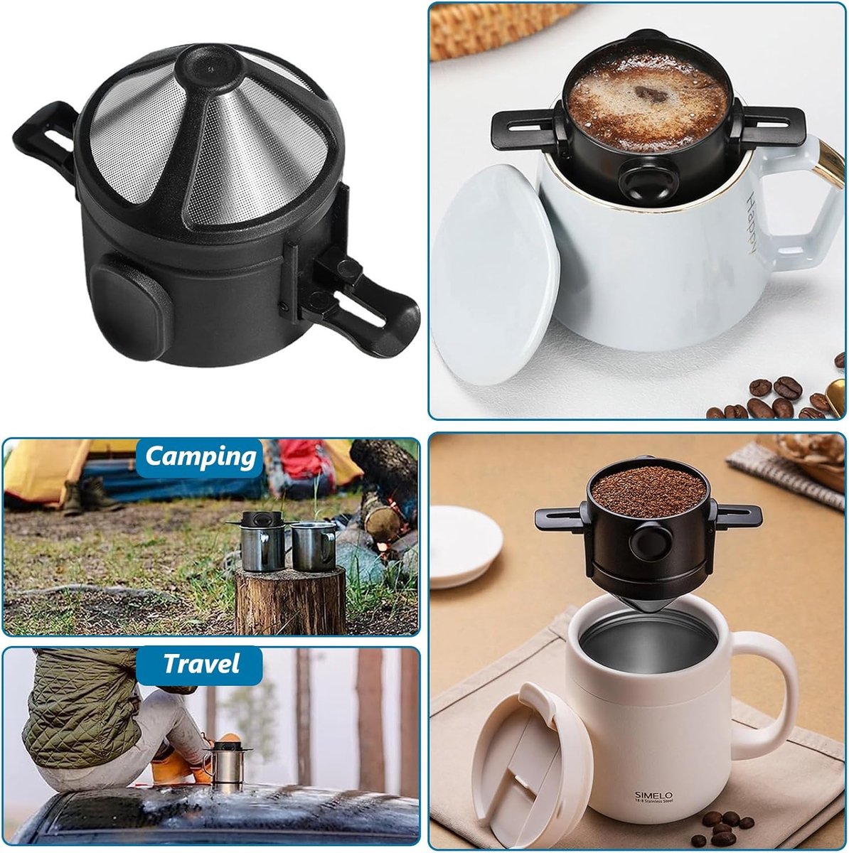 Koffiefilter - Koffiefilterhouder - Rvs Koffiefilter - Herbruikbaar - Koffie Dripper - Papierloos Giet Over Koffiedruppelaar - Geschikt Voor Handmatige Bereiding Van Permanente Koffie - Geschikt Voor Thuiskantoor, Reizen, Kamperen - Zwart - 1 Stuk — cadeau in Kookcadeaus - foto 5