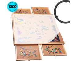 Omslag van PiecePro Puzzelbord met 4 Lades - met Beschermcover & Draaischijf - 1000 Stukjes - Puzzeltafel met Opbergsysteem - 76 x 57 cm - Puzzelmat - Portapuzzle - Puzzelplaat - Puzzelplank