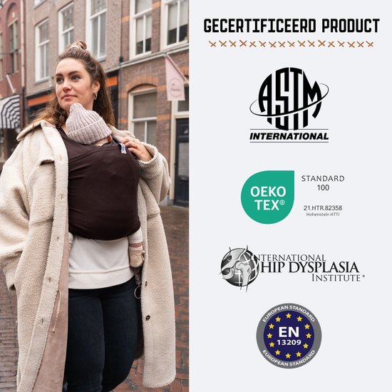 ByKay Stretchy Deluxe - rekbare draagdoek voor newborn - ergonomisch - tot 18kg - 100% biologisch katoen - chocolade bruin - maat M — afbeelding 4