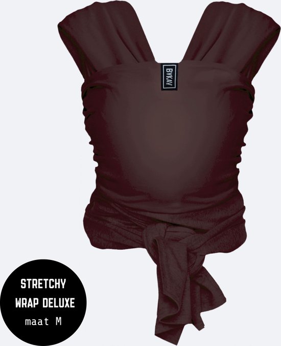 ByKay Stretchy Deluxe - rekbare draagdoek voor newborn - ergonomisch - tot 18kg - 100% biologisch katoen - chocolade bruin - maat M