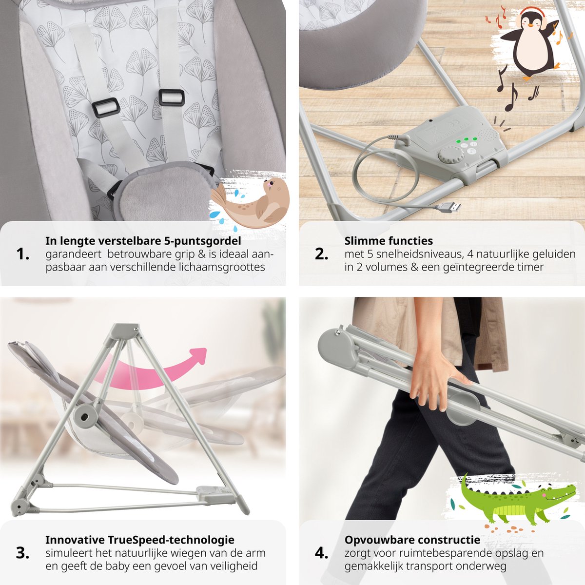 tectake® Wipstoel - Elektrische Baby Schommelstoel thumbnail 3