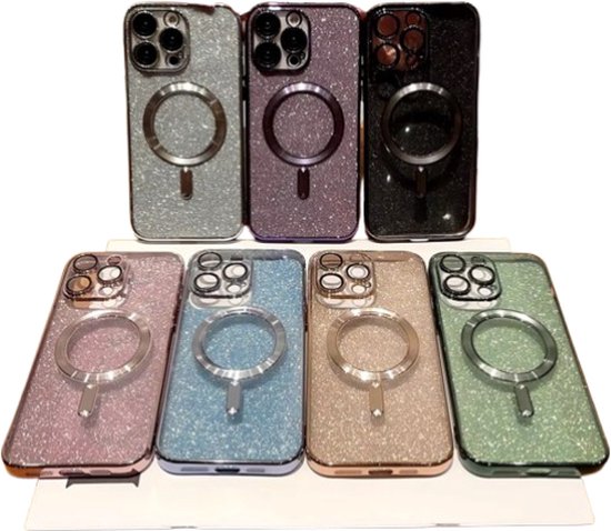Coque de téléphone à Glitter adaptée à Magsafe avec Protection d'appareil photo pour Samsung Galaxy S23 Ultra - FuturiQ - Zwart