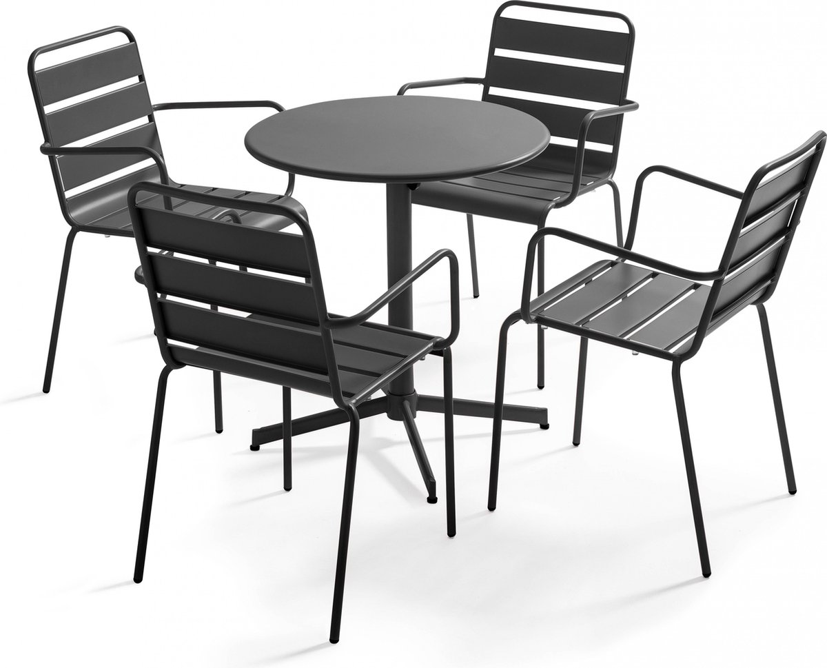 Oviala - Tuinset met tafel en 4 grijze fauteuils - Palavas Oviala - Tuinset met tafel en 4 grijze fauteuils - Palavas - Afbeelding 1