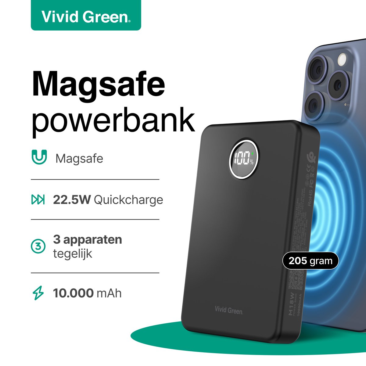 Draadloze Powerbank 10.000 mAh MagSafe 22.5W Zwart - afbeelding 2